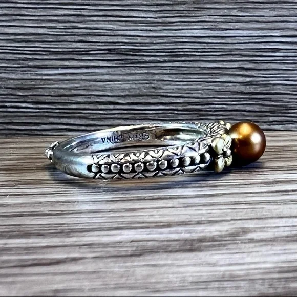 Barbara Bixby Ring Sterling Silver & 18k Yellow Gold Flower Pearl Ring, Size 10 - Picture 2 of 11